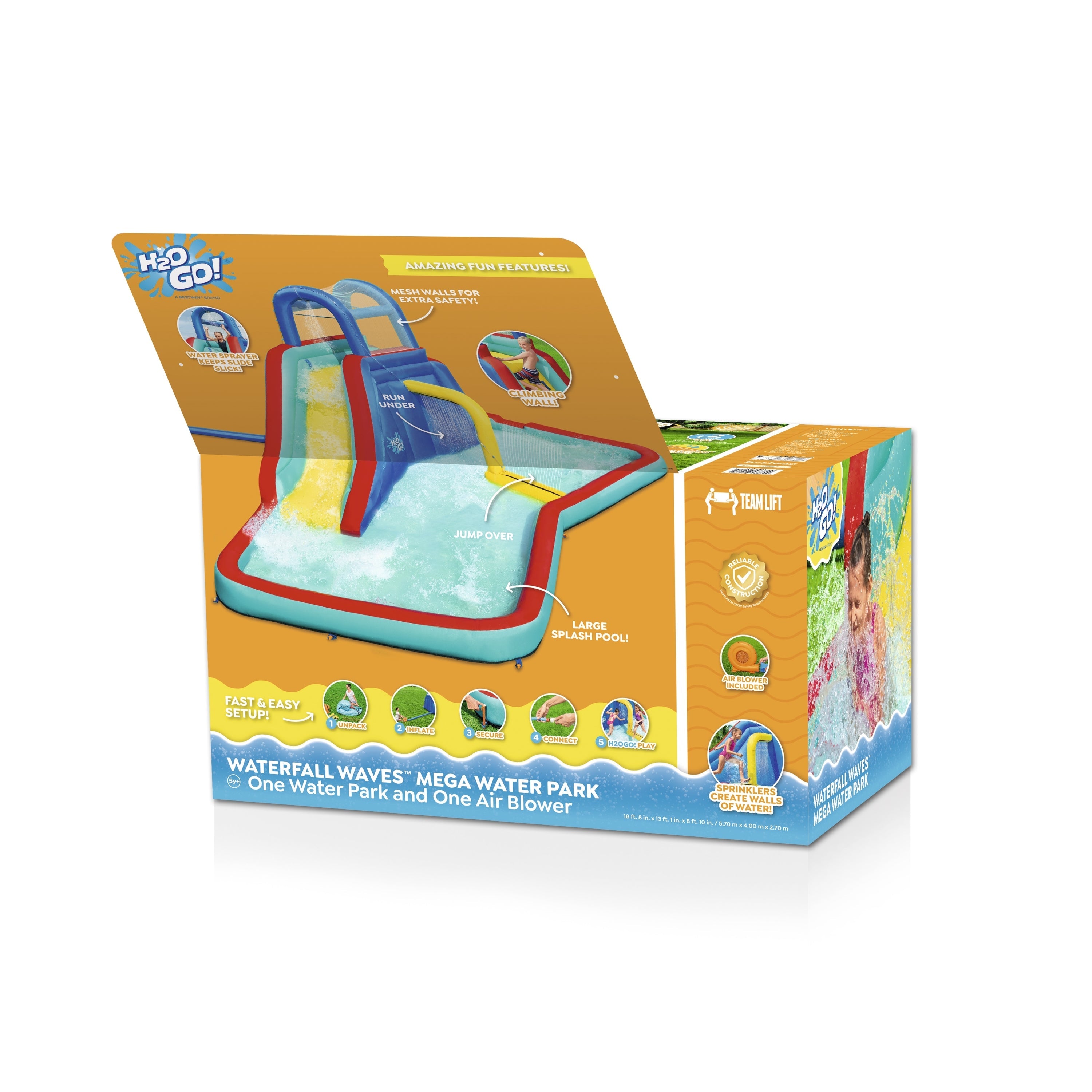 H2OGO! Waterfall Waves Kids Inflatable Water Park 18'8”